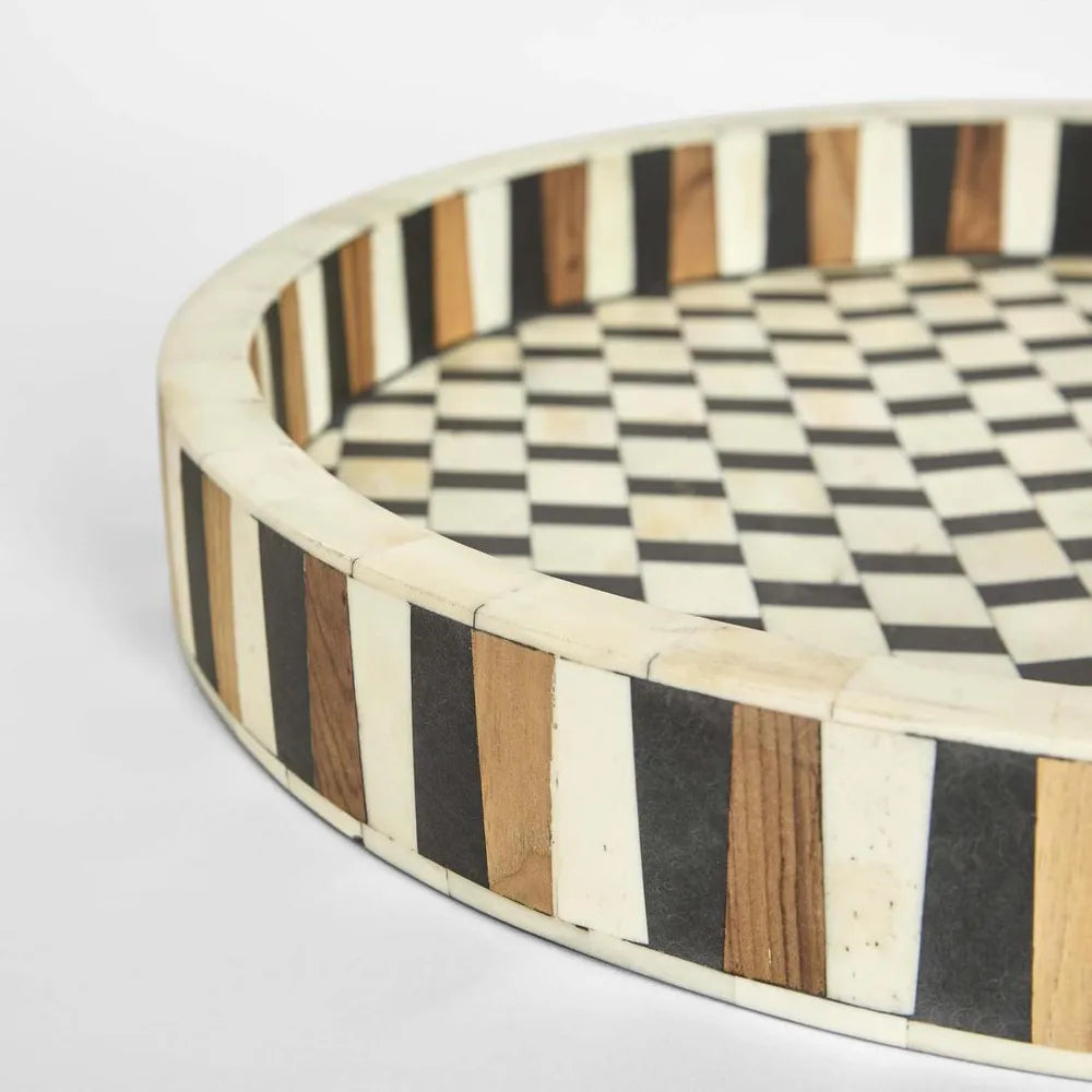 Bone & Timber Inlay Round Tray : Desert Loom : Black