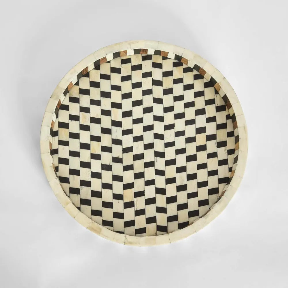 Bone & Timber Inlay Round Tray : Desert Loom : Black