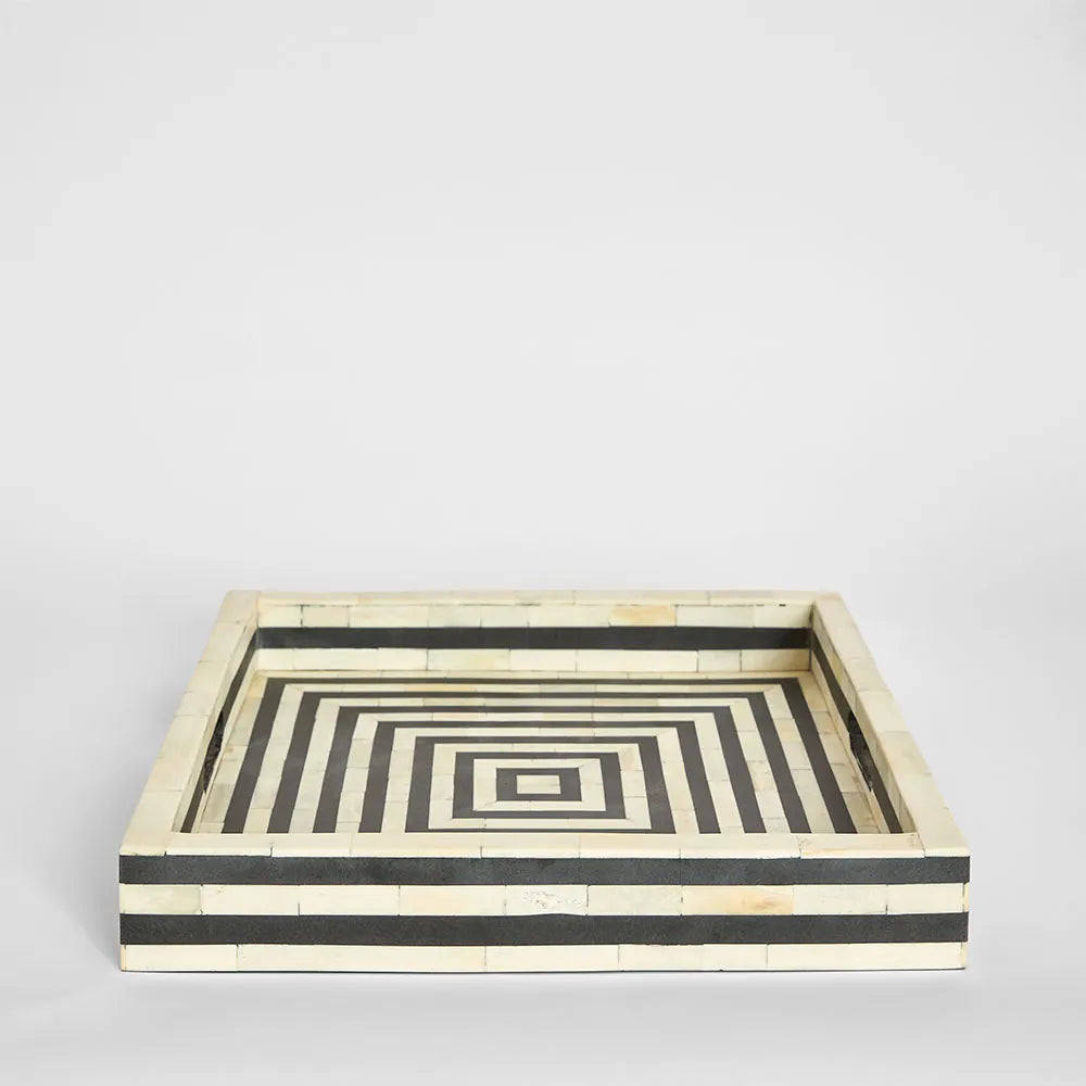 Bone Inlay Square Tray : Stripe : Black
