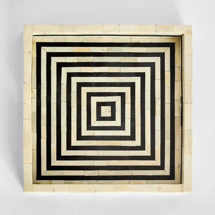 Bone Inlay Square Tray : Stripe : Black