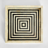 Bone Inlay Square Tray : Stripe : Black