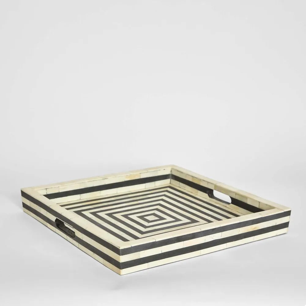 Bone Inlay Square Tray : Stripe : Black