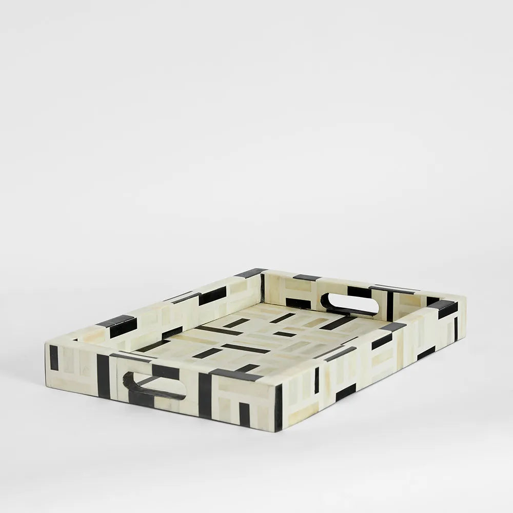 Bone Inlay Rectangular Tray : Interlock : Black & White