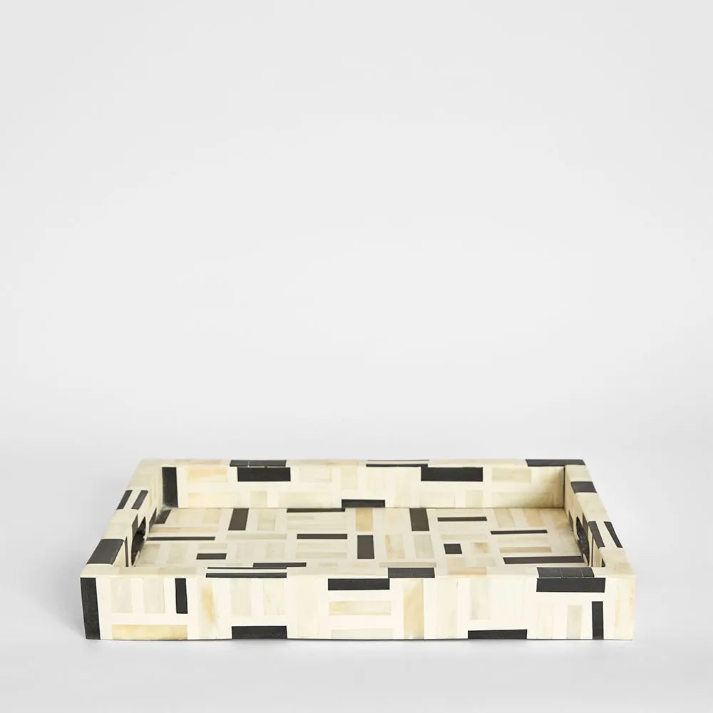 Bone Inlay Rectangular Tray : Interlock : Black & White