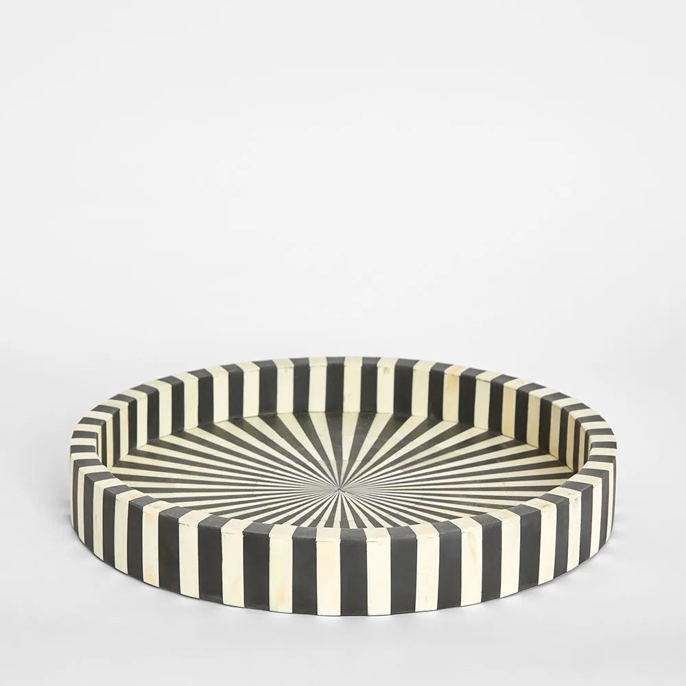 Bone Inlay Round Tray : Sunburst : Black