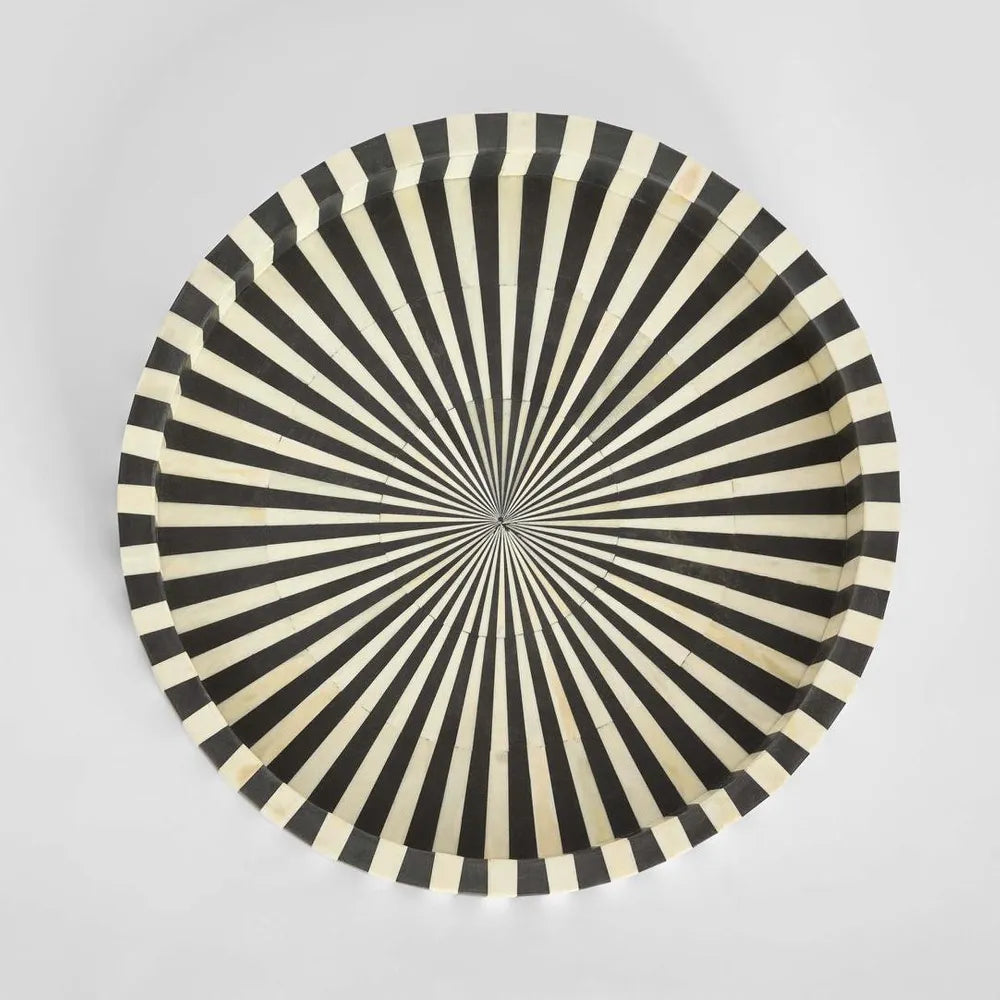 Bone Inlay Round Tray : Sunburst : Black