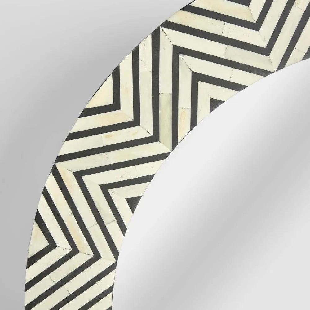 Bone Inlay Round Mirror : Zig Zag : Black