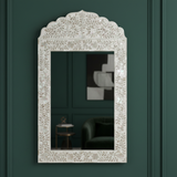 Mother of Pearl Inlay Crested Mirror : Floral : White