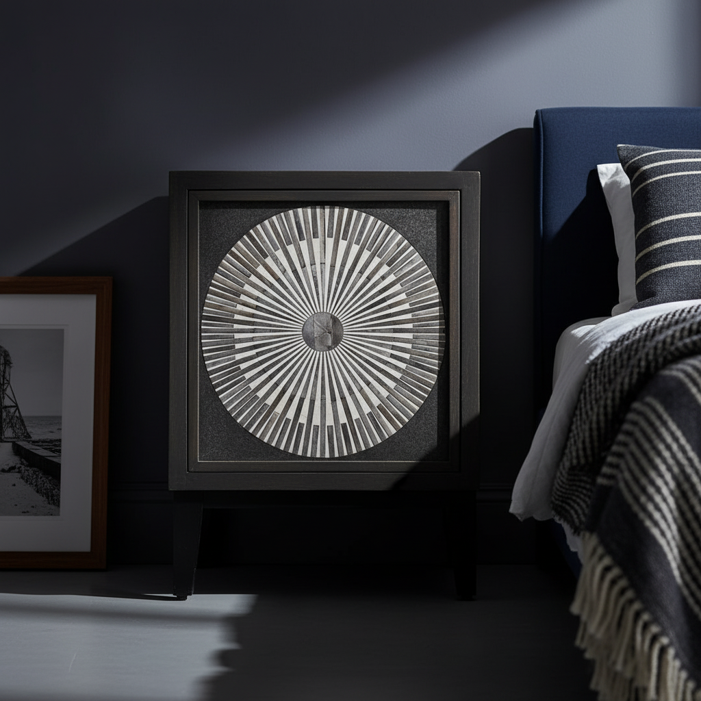 Bedside Cabinet with Bone Inlay Insert : Sundial : Charcoal