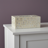 Mother of Pearl Inlay Tissue Holder : Floral : White