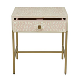 Bone Inlay 1 Drawer Bedside (with Metal Legs) : Blush