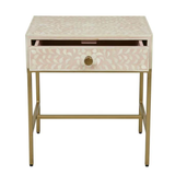Bone Inlay 1 Drawer Bedside (with Metal Legs) : Blush