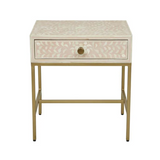 Bone Inlay 1 Drawer Bedside (with Metal Legs) : Blush