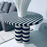 Bone Inlay Dining Table : Stripe : Black & White
