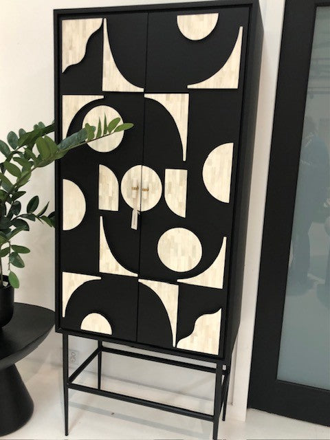 Bone Inlay Bar Cabinet :  Abstract : Black & White
