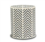 Bone Inlay Side Table :Stripe : Grey