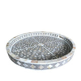 Mother of Pearl Inlay Round Tray : Floral : Grey