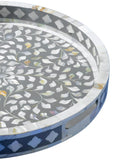 Mother of Pearl Inlay Round Tray : Floral : Grey