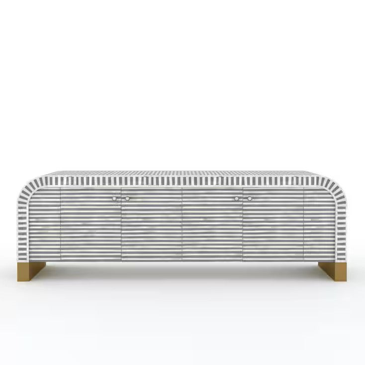 Bone Inlay Waterfall TV Sideboard : Stripe : Grey