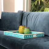 Bone Inlay Rectangular Tray : Floral : Teal