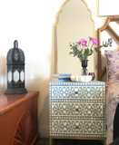 Bone Inlay  3 Drawer Bedside Chest : Zelliges : Blue Grey