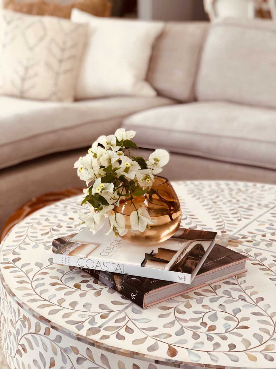 Mother of Pearl Coffee Table : Floral : White