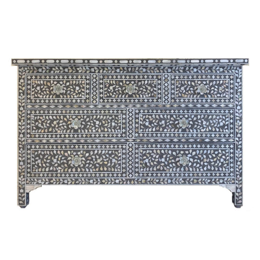 Mother of Pearl Inaly 7 Drawer Chest : Floral : Grey