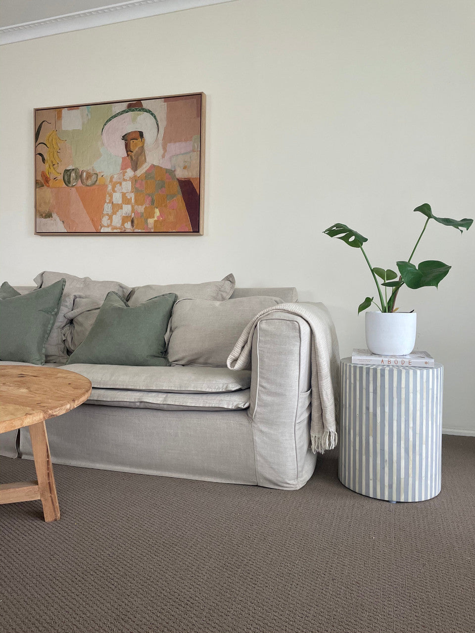 Bone Inlay Side Table :Stripe : Grey