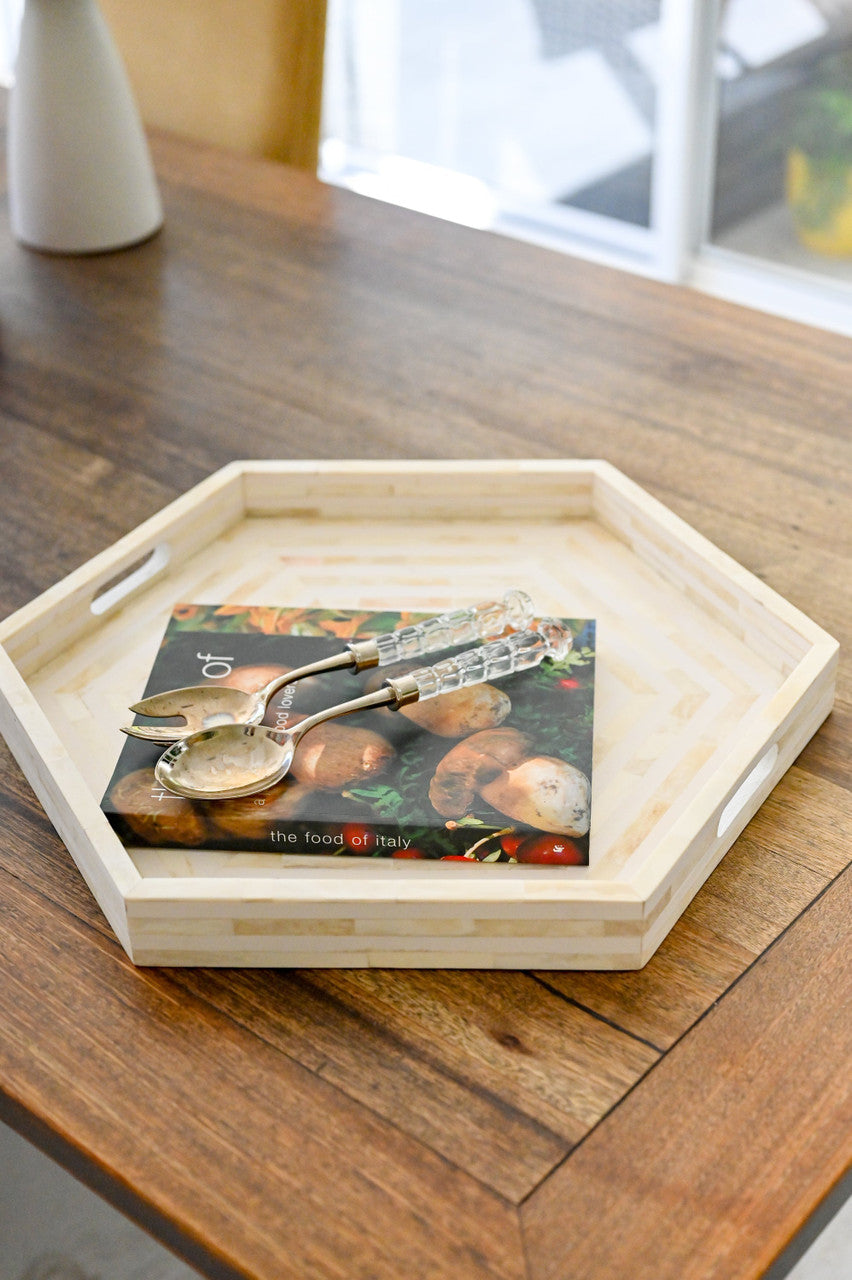 Bone Inlay Hexagon Tray : White