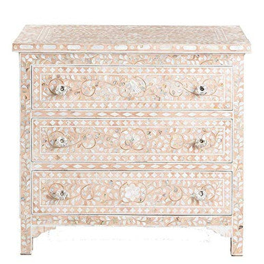 Mother of Pearl Floral Chest 3 Drawers : Light Pink