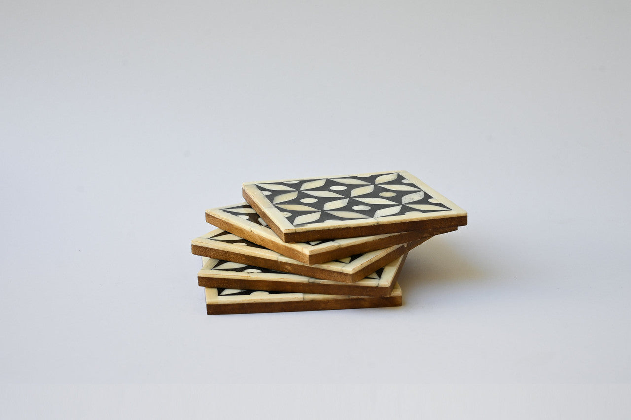 Bone Inlay Coasters (4) : Starburst : Black