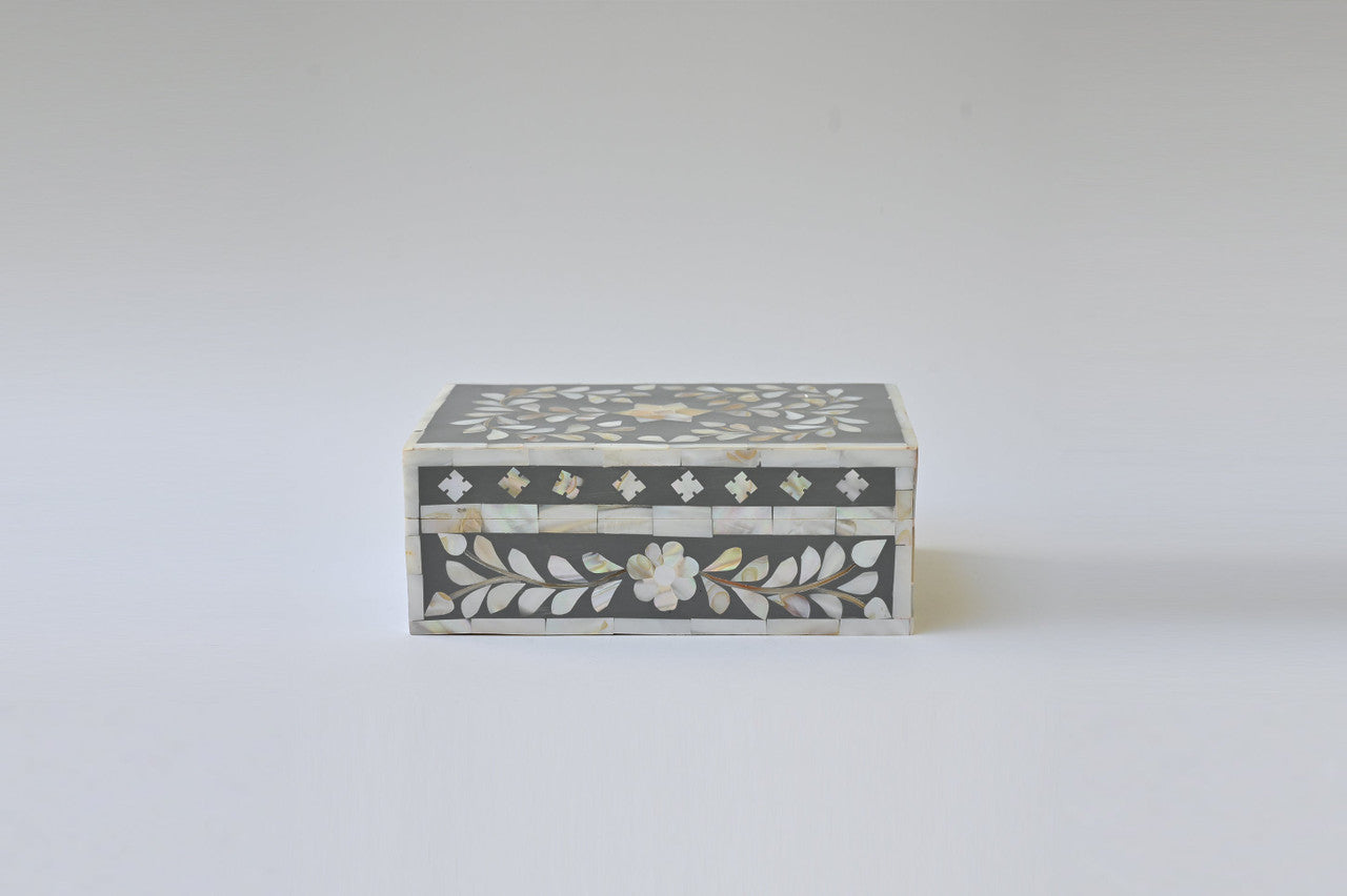 Mother of Pearl Small Gift Box : Floral : Grey
