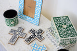 Bone Inlay Small Cross : Floral : Black