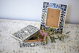 Bone Inlay Picture Frame : Floral : Black