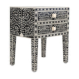 Bone Inlay 2 Drawer Bedside : Floral : Black