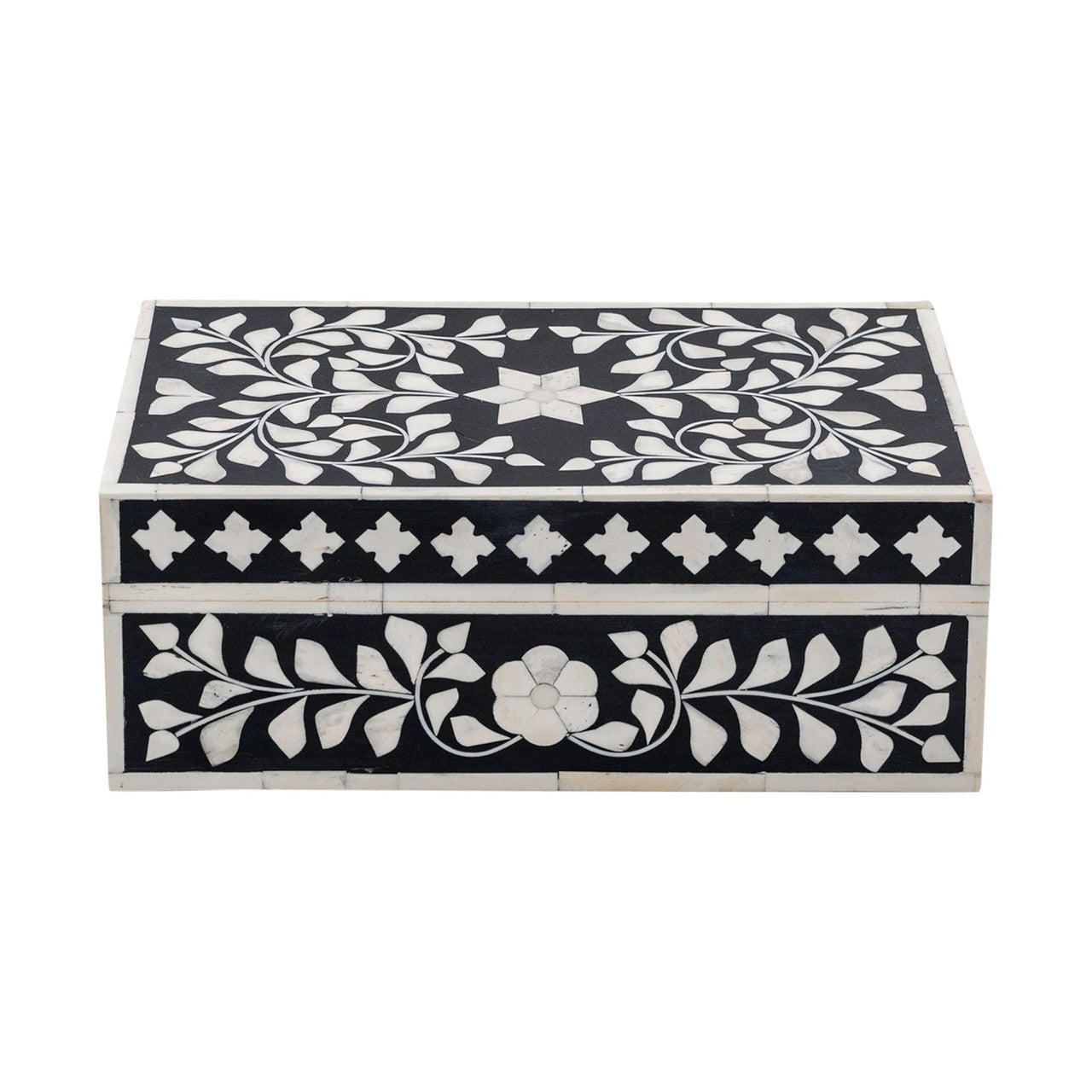 Bone Inlay Mid-Size Box : Floral : Black