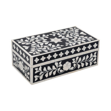 Bone Inlay Mid-Size Box : Floral : Black