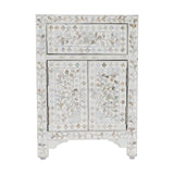 Mother of Pearl Bedside Cabinet : Floral : White