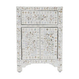 Mother of Pearl Bedside Cabinet : Floral : White