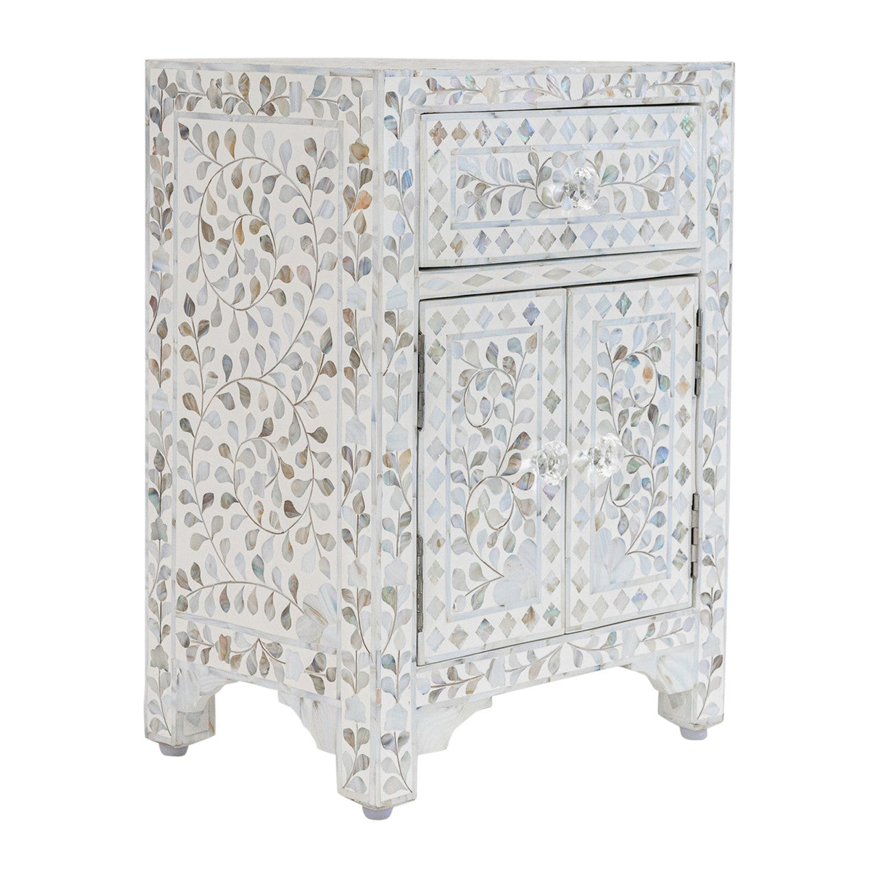 Mother of Pearl Bedside Cabinet : Floral : White