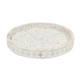 Bone Inlay Round Tray : Floral : White