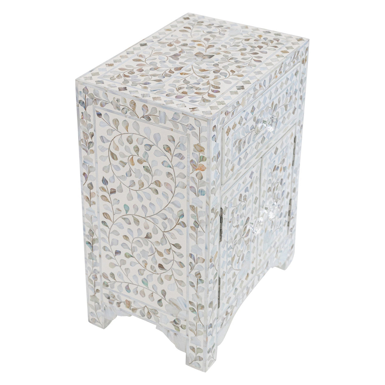 Mother of Pearl Bedside Cabinet : Floral : White
