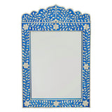 Bone Inlay Crested Mirror : Floral : Blue