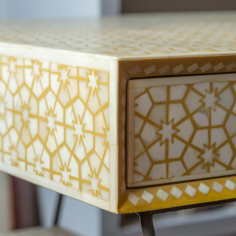 Bone Inlay Desk with V Legs : Web : Mustard