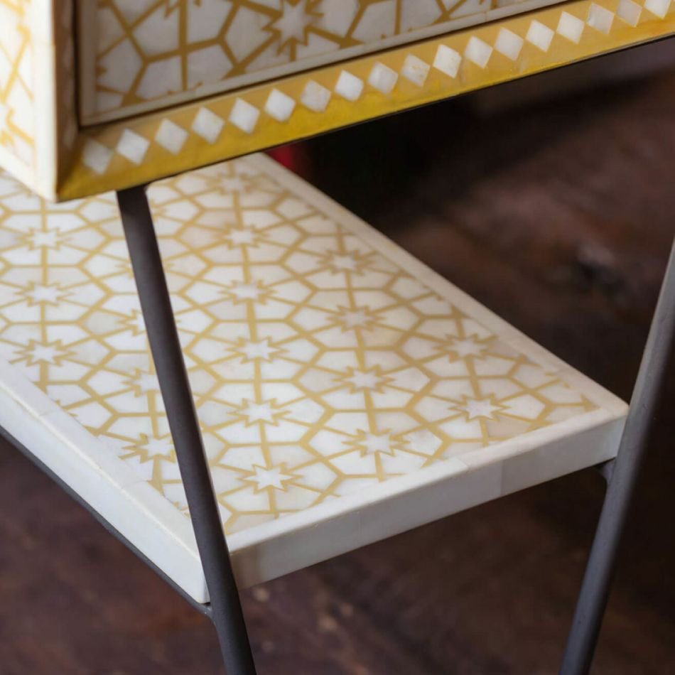 Bone Inlay Desk with V Legs : Web : Mustard