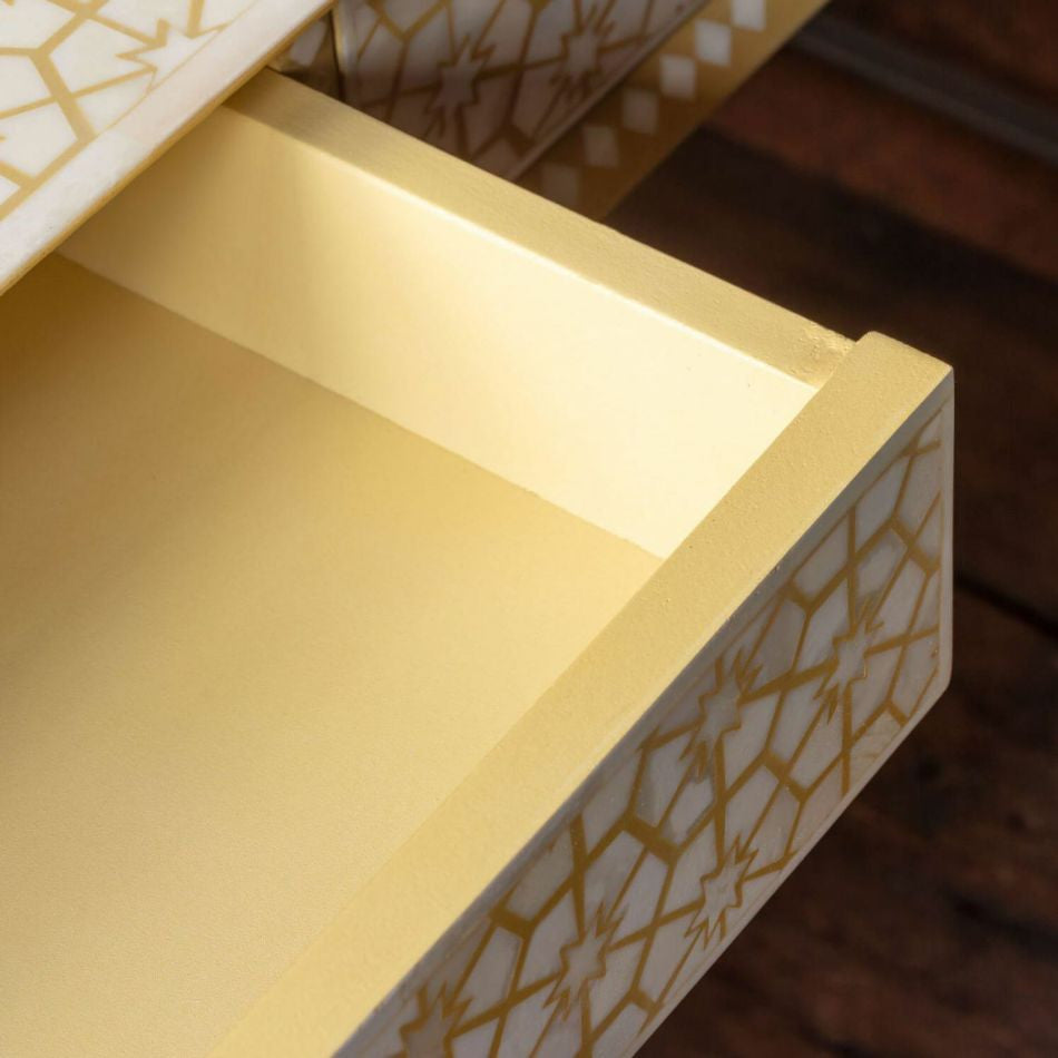Bone Inlay Desk with V Legs : Web : Mustard