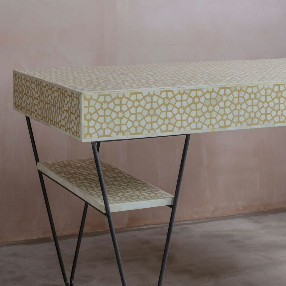 Bone Inlay Desk with V Legs : Web : Mustard