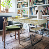 Bone Inlay Desk with V Legs : Web : Mustard