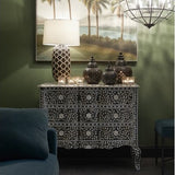 Mother of Pearl Inlay French 3 Drawer Chest : Floral : Black