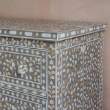 Bone Inlay 8 Drawer Chest : Floral : Grey
